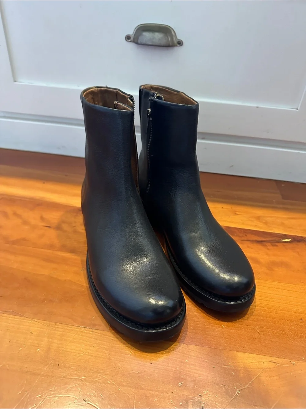 Frye Black Leather Side-Zip Ankle Booties
